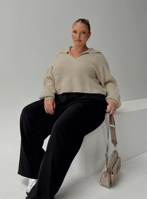 Tiara Cropped Sweater Beige Curve Princess Polly  Cropped 