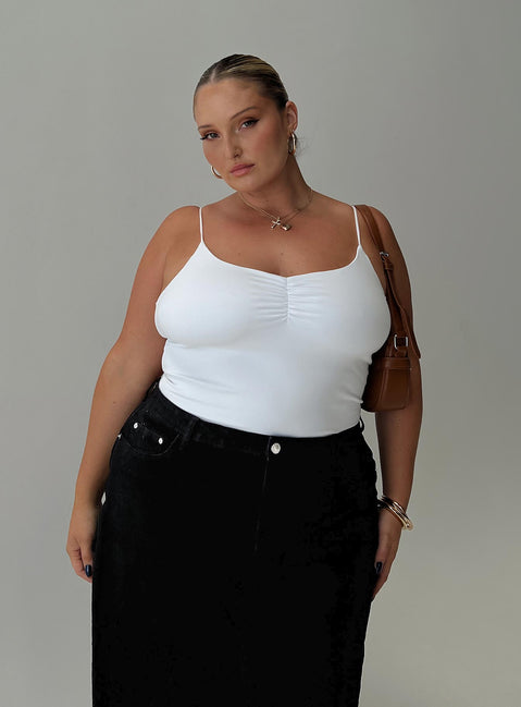 front view of model wearing Princess Polly Bekks Bodysuit White Curve Sleeveless V-Neck 