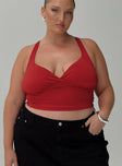 front view of model wearing Princess Polly Wandella Tank Red Curve Sleeveless Plunger 