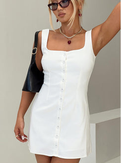 front view of model wearing Princess Polly Zamie Mini Dress White Square Neck 