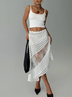   front view of model wearing Princess Polly Rennar Maxi Skirt White / Polka Dot Midi Skirts 