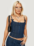 product Princess Polly Sleeveless Asymmetric Neckline  Charismatic Denim Corset Dark Pinstripe