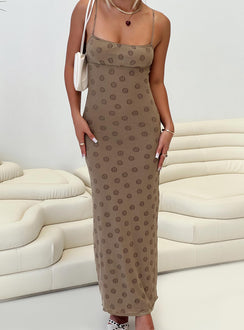 back view of model wearing Princess Polly Darsih Maxi Dress Light Brown Square Neck 