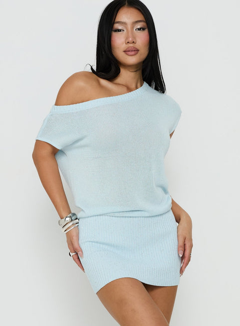 Idilia Off Shoulder Knit Mini Dress Blue