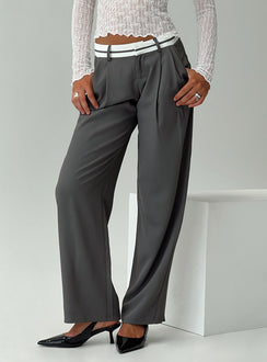 front view of model wearing Princess Polly Tennent Low Waist Pants Slate Mid Rise 