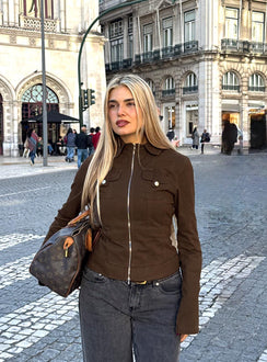 Kelehan Long Sleeve Zip Front Jacket Stonewashed Brown
