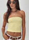 Tube top Strapless style, inner silicone strip at bust, knit material, striped print Good stretch, fully lined 