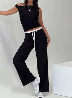 front view of model wearing Princess Polly Burna Pants Black High Waisted Pants 