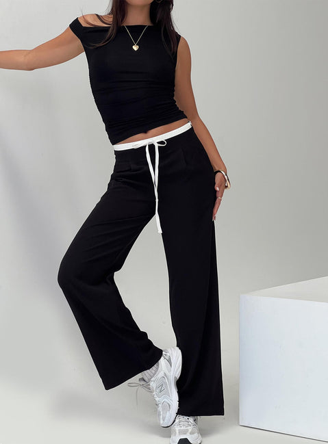 front view of model wearing Princess Polly Burna Pants Black High Waisted Pants 