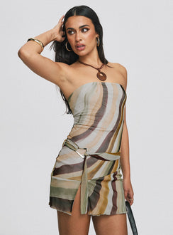 front view of model wearing Princess Polly Kevsra Mini Dress Multi Straight Neck 