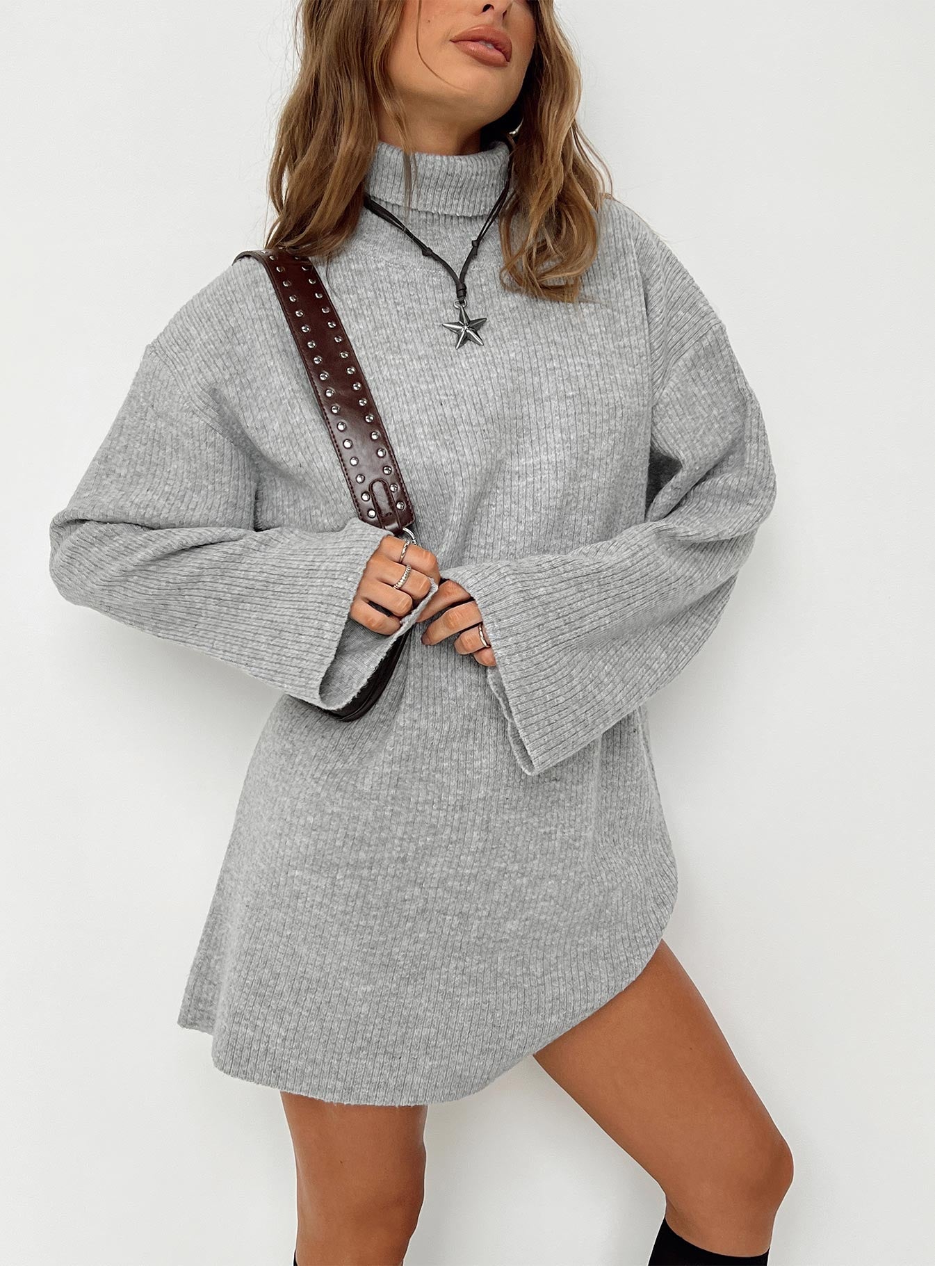 product Princess Polly High Neck High Neck  Sonelle Knit Mini Dress Grey