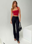 front view of model wearing Princess Polly Kinkirk Flared Pants Black Tall High Waisted Pants 