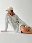 front view of model wearing Princess Polly Cavanaugh Sweater Dress Grey Marle V-Neck 