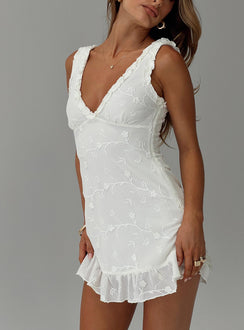 side view of model wearing Princess Polly Feeling Alive Tie Back Mini Dress White Plunger 