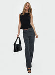 front view of model wearing Princess Polly Allude Low Waist Pinstripe Pant Black Low Rise Pants 