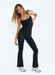 Jumpsuit Adjustable shoulder straps Scooped neckline Slim leg  Good stretch Double lined 