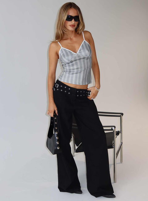 front view of model wearing Princess Polly Baccarat Belted Denim Pant Black Low Rise Jeans 