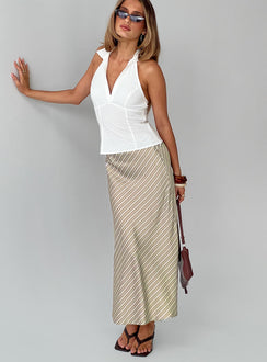   front view of model wearing Princess Polly Mixed Signals Midi Skirt Brown Stripe Midi Skirts 