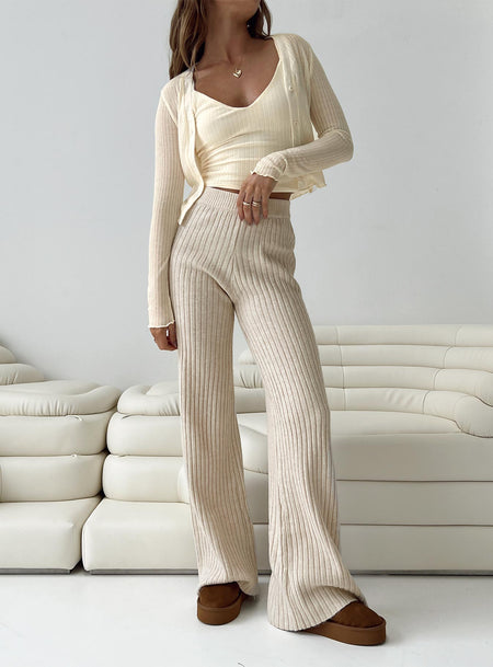 FREYA cashmere ribbed knit flare pant in cream