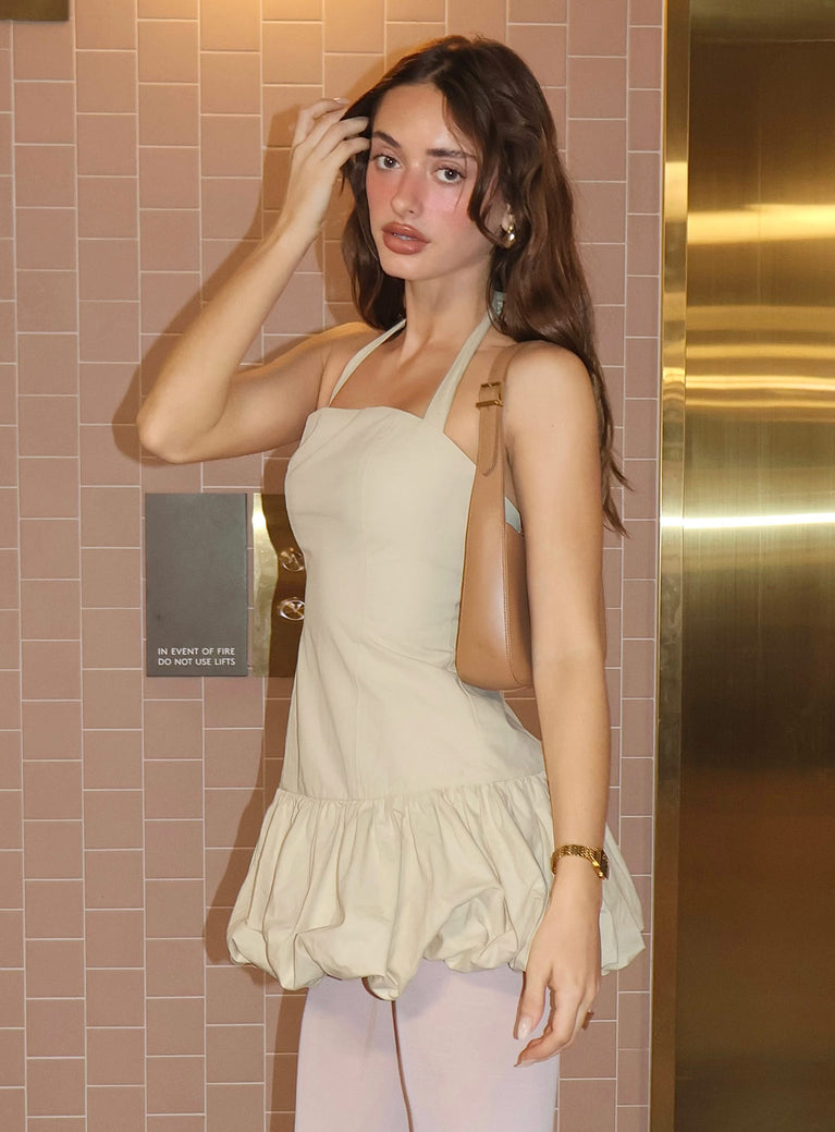 side view of model wearing Princess Polly Sofia Mini Dress Cornsilk Square Neck 