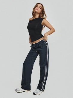 front view of model wearing Princess Polly Maranie Pants Navy/ White High Waisted Pants 