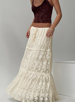 back view of model wearing Princess Polly Oh Plisse Maxi Skirt Cream Maxi 