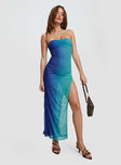 front view of model wearing Princess Polly Rosalina Maxi Dress Blue Sweetheart Neckline 