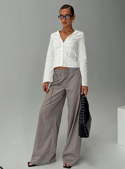 front view of model wearing Princess Polly Just Have Fun Wide Leg Pant Grey High Waisted Pants 