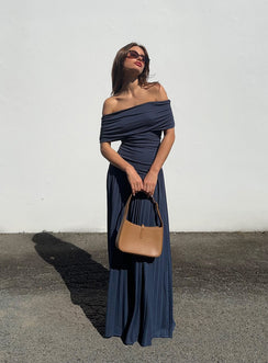 front view of model wearing Princess Polly Field Of Dreams Maxi Dress Navy Straight Neck 