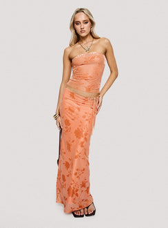   front view of model wearing Princess Polly Mikah Maxi Skirt Orange Maxi 