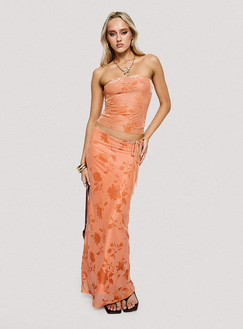   front view of model wearing Princess Polly Mikah Maxi Skirt Orange Maxi 