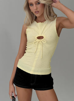front view of model wearing Princess Polly Souls Intertwine Cut Out Top Yellow Sleeveless Crew Neck 