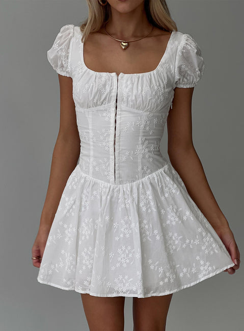 front view of model wearing Princess Polly Lethia Corset Mini Dress White Square Neck 