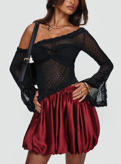   front view of model wearing Princess Polly Rubee Bubble Hem Mini Skirt Red Mini Skirts 