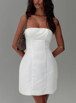 front view of model wearing Princess Polly Gywneira Strapless Mini Dress White Straight Neck 