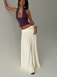  front view of model wearing Princess Polly Velvet Storm Tie Detail Flowy Maxi Skirt Cream Maxi Skirts Skirts 