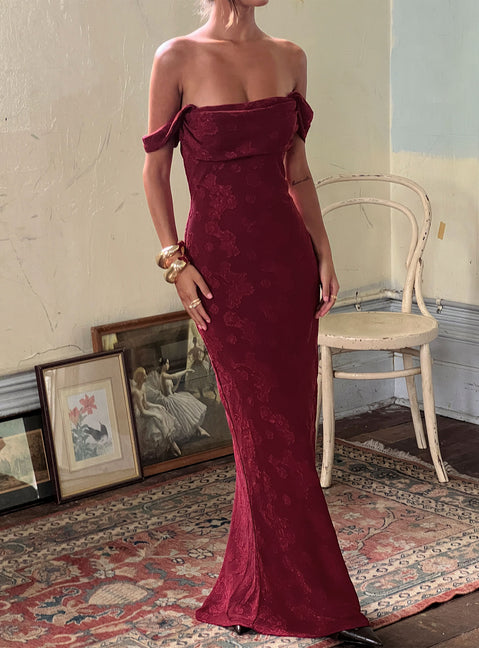 Azura Off The Shoulder Maxi Dress Burgundy