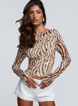 Isolda Long Sleeve Top Brown Zebra