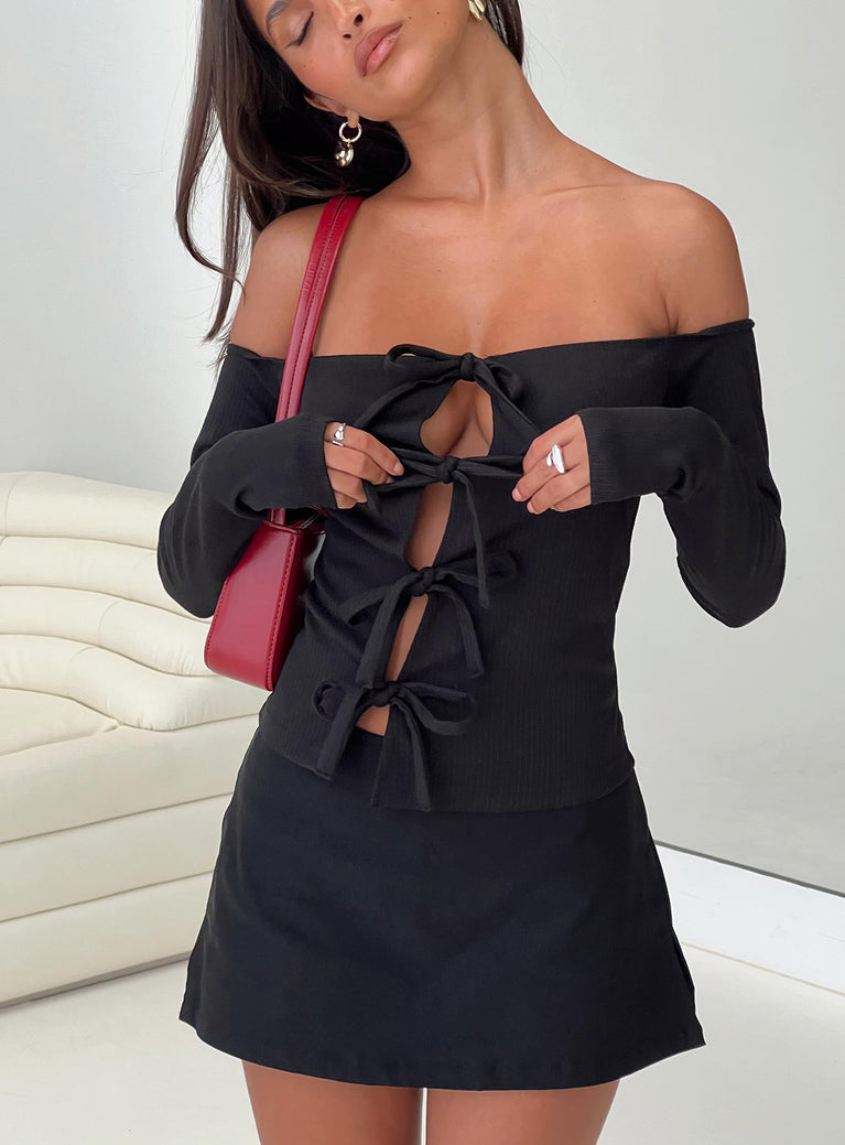 Wish You The Best Off Shoulder Bow Detail Top Black