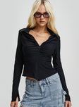 front view of model wearing Princess Polly Witherspoon Long Sleeve Top Black Full Sleeves High Neck 