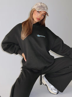 back view of model wearing Princess Polly Princess Polly Stargirl Hoodie Charcoal Longline Jumpers 
