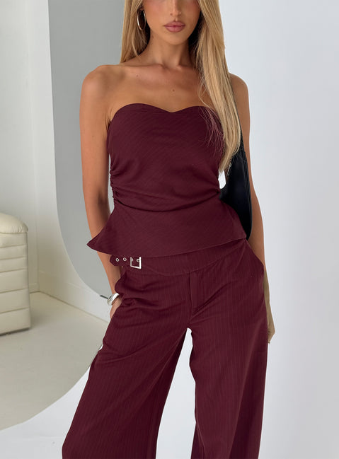 Keighly Strapless Draped Top Berry Pinstripe