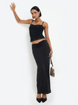   front view of model wearing Princess Polly Kalyn Ruched Front Maxi Skirt Black Maxi 