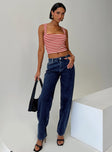 front view of model wearing Princess Polly Britta Mid Rise Tapered Leg Jeans Dark Wash Mid Rise 