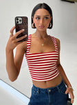 front view of model wearing Princess Polly Back In Time Top Red Stripe Sleeveless Square Neck 