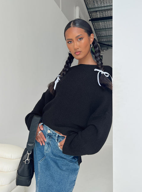 side view of model wearing Princess Polly Eames Sweater Black Long 