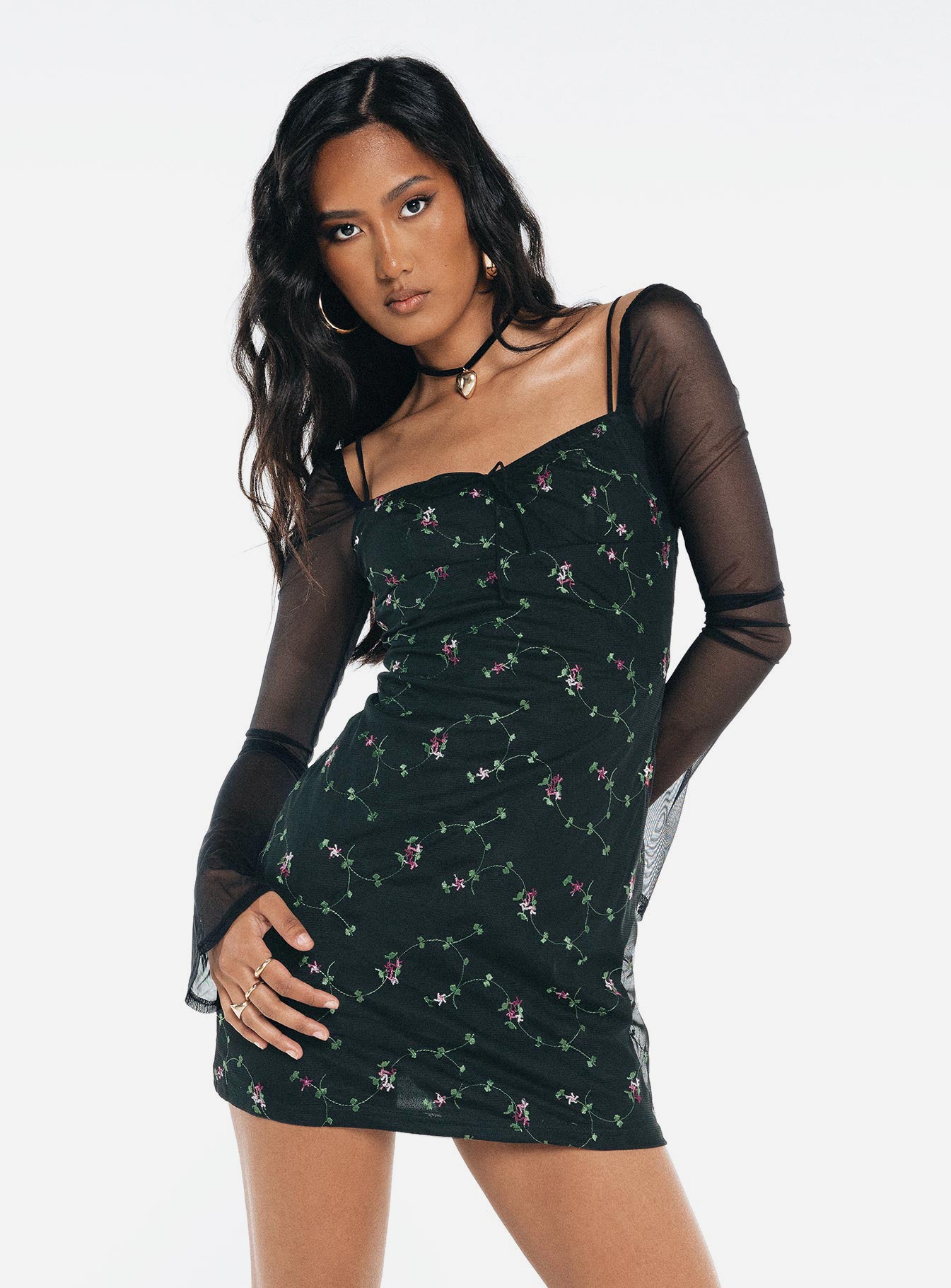 product Princess Polly Square Neck  Quinny Long Sleeve Mini Dress Black