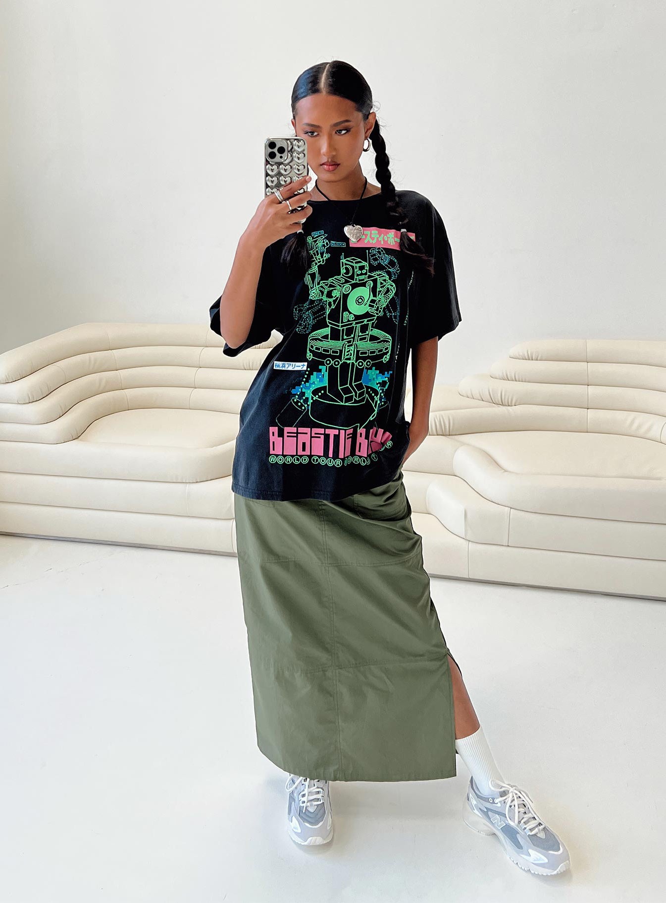 product Princess Polly Half Sleeves Asymmetric Neckline  Beastie Boys World Tour Oversized Tee Black