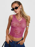 Top Mesh material, floral print, v neckline, sheer Good stretch, unlined  Princess Polly Lower Impact 