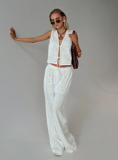 front view of model wearing Princess Polly Kindred Pants White / Green High Waisted Pants 